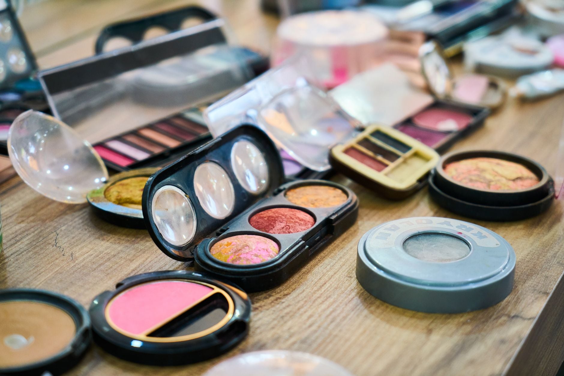Variety of makeup cosmetics and products