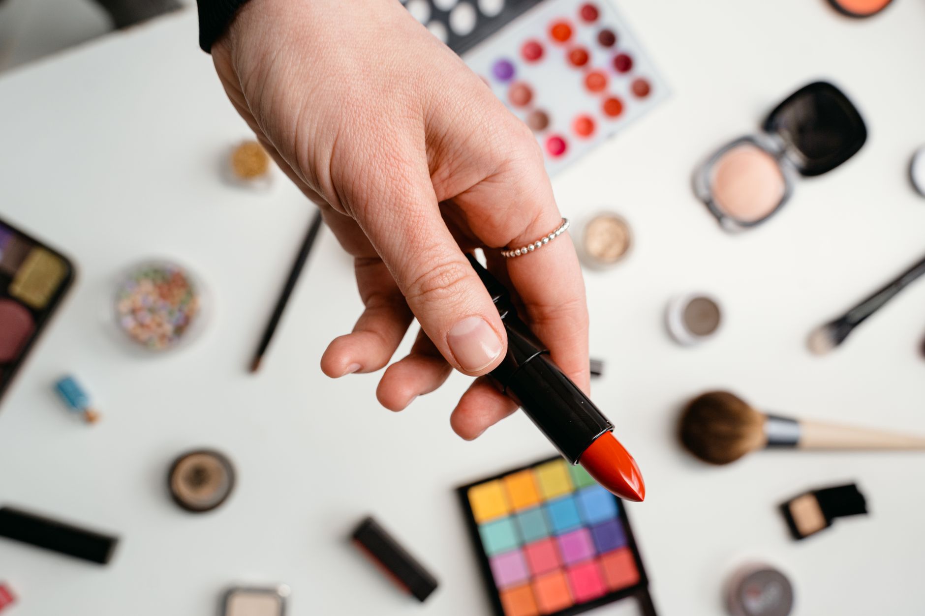 Makeup brushes and eyeshadow palette